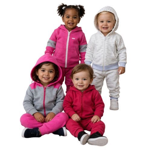 Conjunto Infantil Feminino Inverno Fleece e Moletom Casaco com Capuz + Calça | Super Quentinho, Confortável +1BB