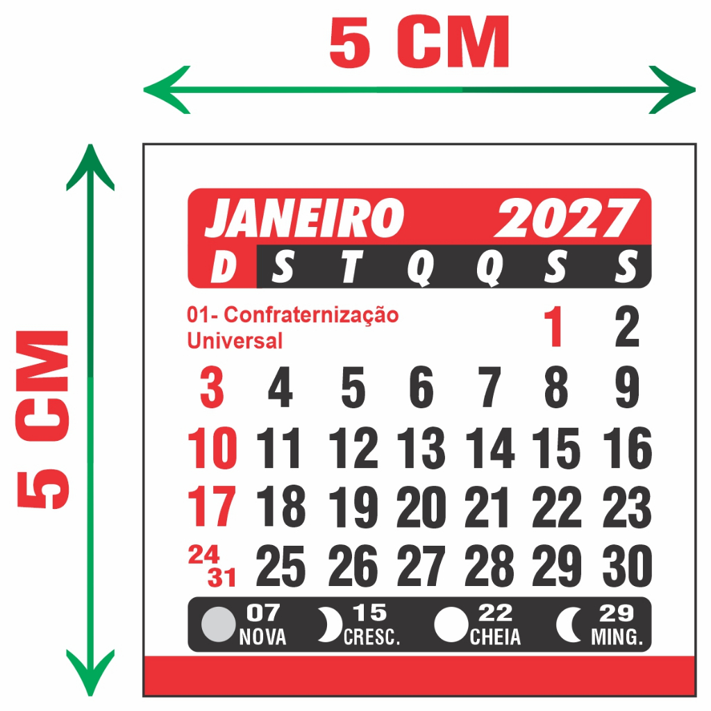 Mini Calendário 2027 5x5cm Refil Para Ímã de Geladeira Lembrancinha Brindes Foto Festa Artesanato