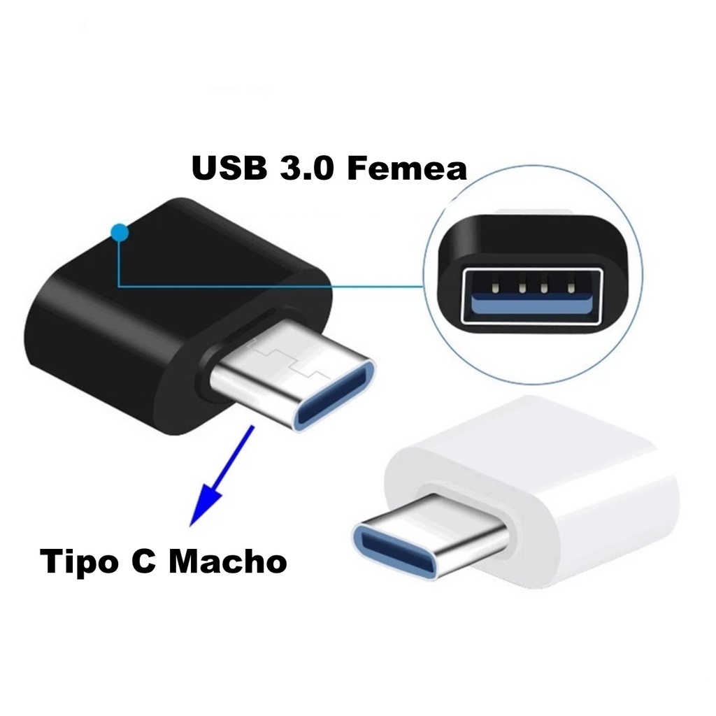 KIT 3 Adaptador Conector Tipo C para USB 3.0 OTG Conversor USB-C Adaptador de Sincronização-de Dados