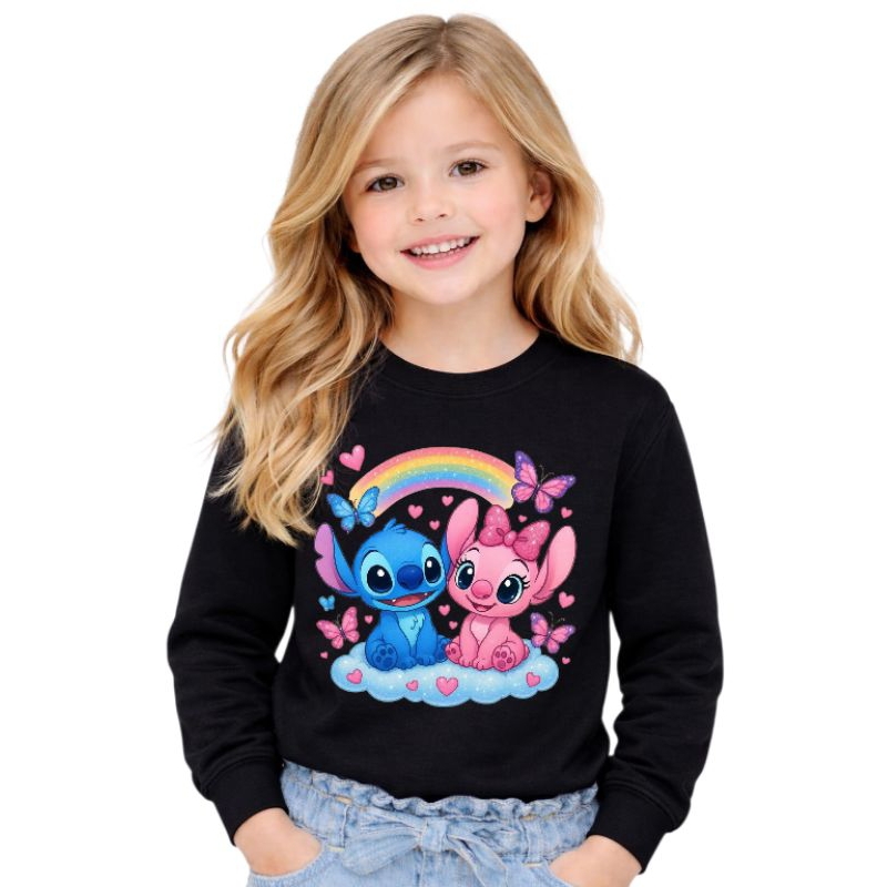 Moletom Infantil  frio Stitch e Angel desenho Disney  meninas rosa, para festas tecido algodão