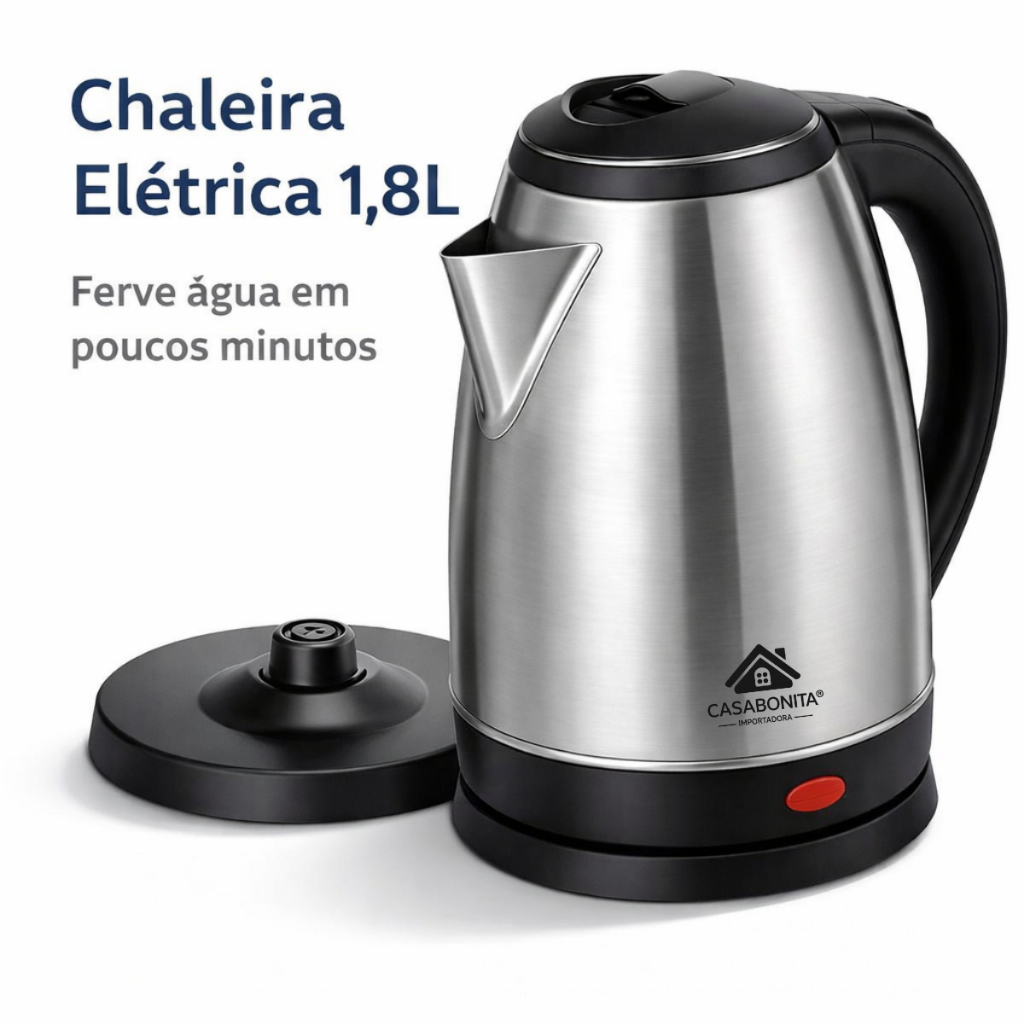 Chaleira Elétrica Inox 1,8L 110V com Desligamento Automático para Chá e Café CASA BONITA