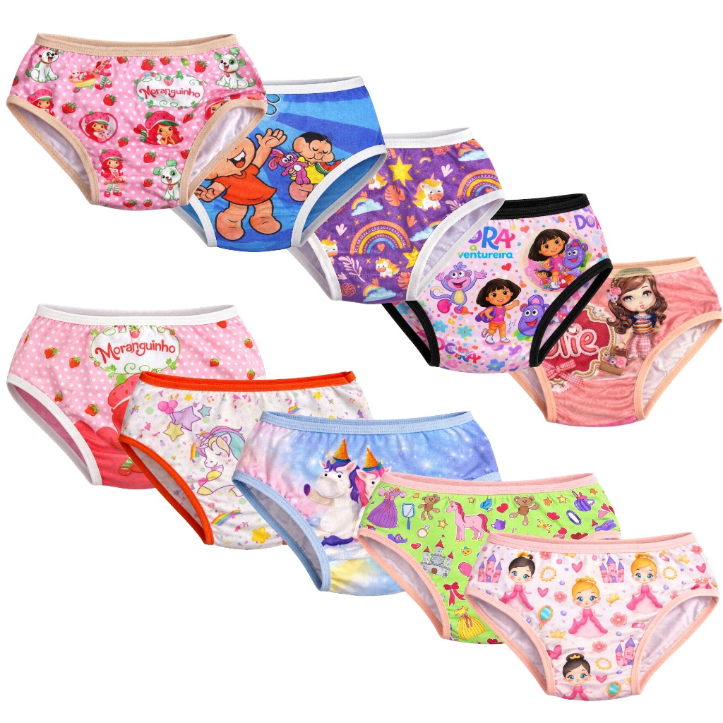 Kit 5-10 Calcinha Infantil Menina Tanga Estampada Malha Fria Tecido Premium