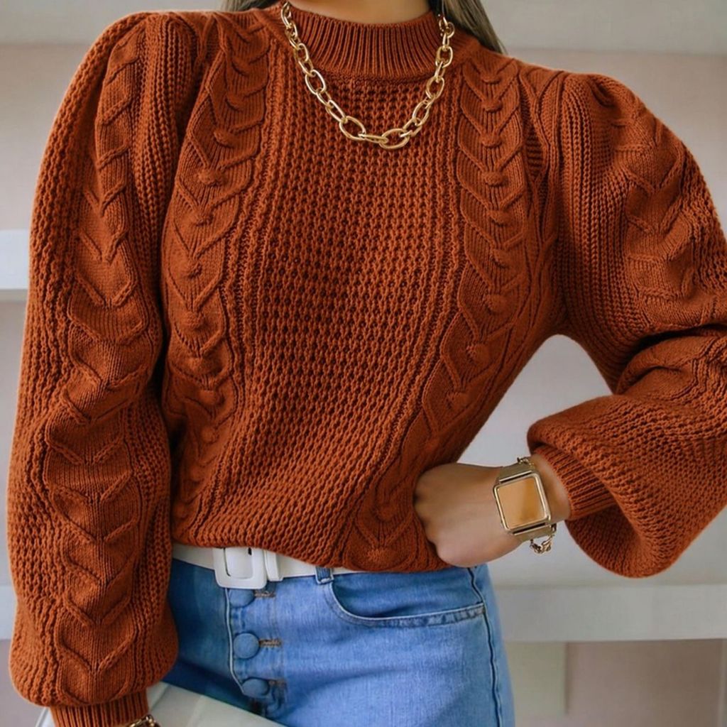 Blusa Feminina Novidade Tricot Pipoca Frio Manga Bufante Moda Blogueira Inverno Tricô