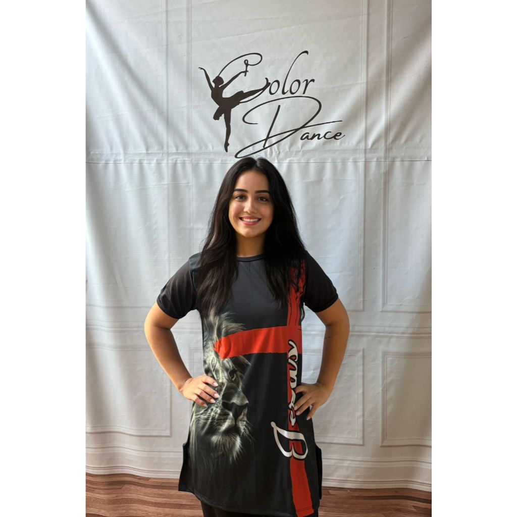 Bata Feminina Dança Gospel Profética Leão vermelha e preta