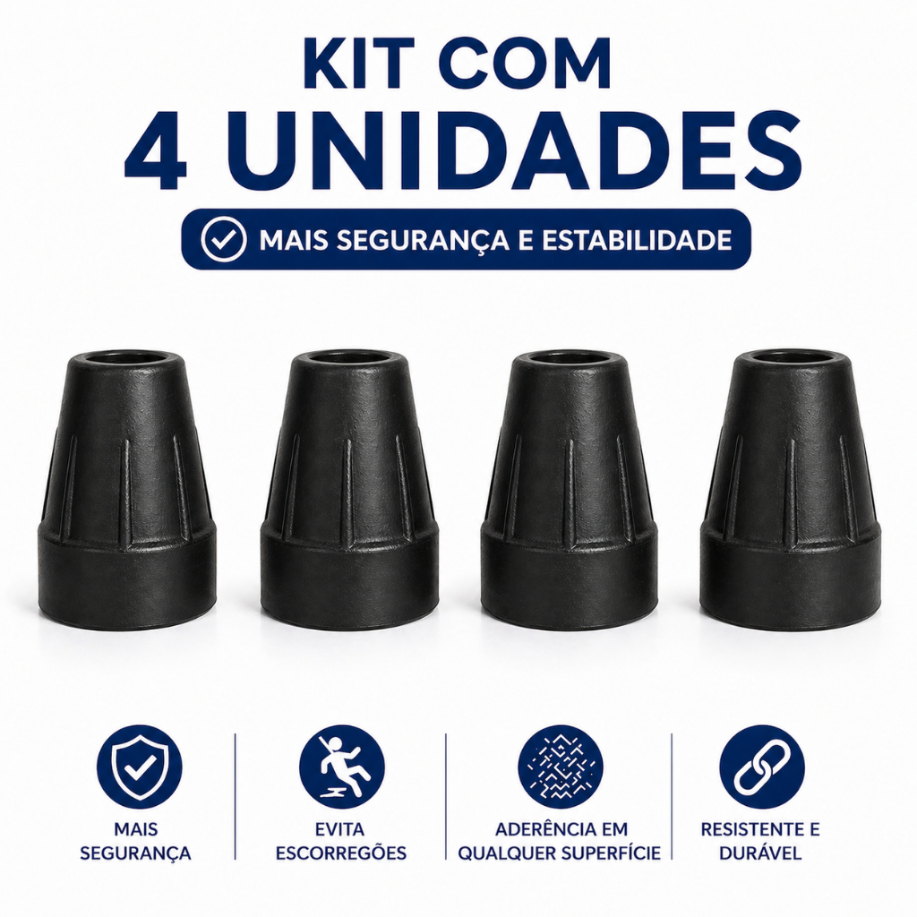 Kit 4 Ponteiras de Borracha Para Muleta Canadense Bengalas ou Auxiliar 19mm
