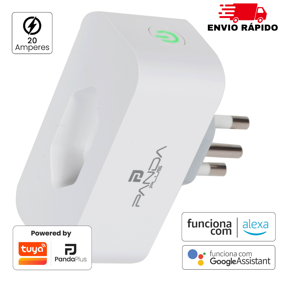 Tomada Inteligente Wifi 16A/20A Medidor Consumo App Panda Plus Alexa Google Tuya Comando Voz Bivolt