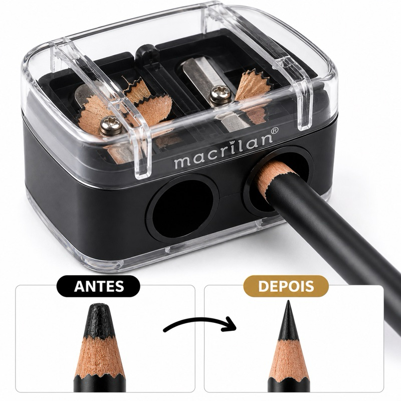 Apontador Duplo Macrilan AP-01 - Tampa Coletora e Fácil de Usar