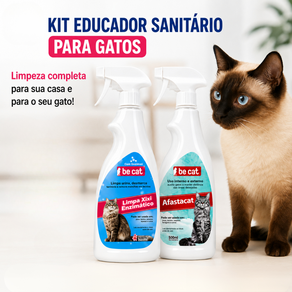 Kit Educador Sanitario para Gatos Xixi Não Pode Afasta Cat+Limpa Xixi Enzimatico Desmarca Território