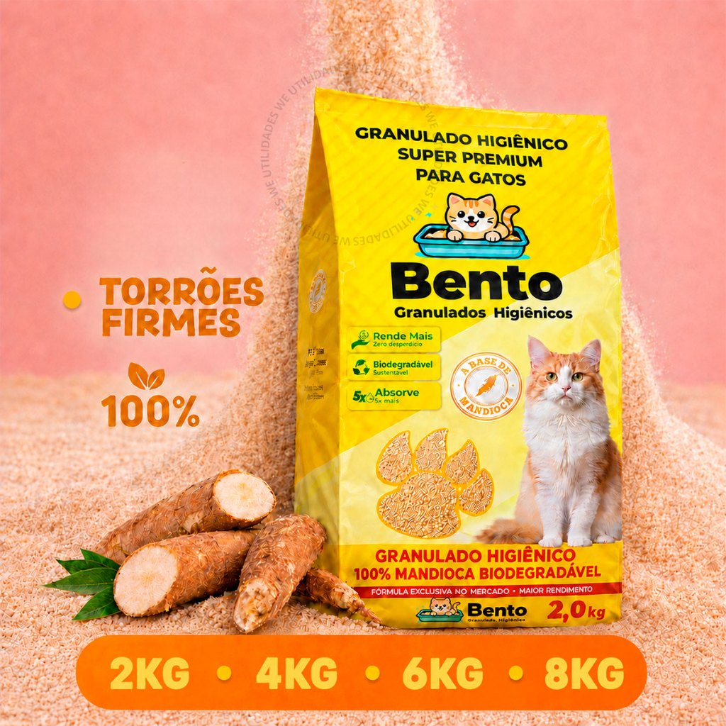 Areia de Gato Mandioca Grão Grossos Biodegradável 2 a 8 KG Descarta no Vaso Sanitário