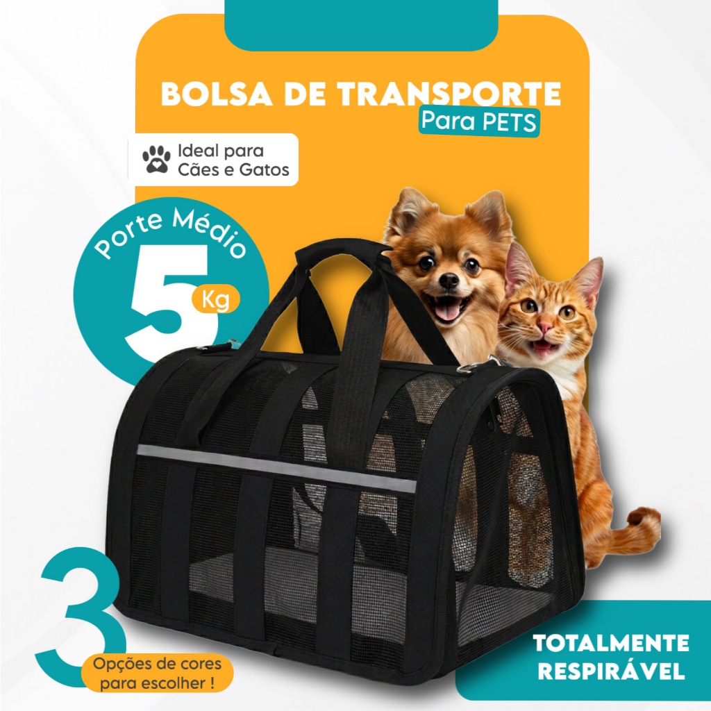 Bolsa Mala Transporte Pet Cachorro Gato 5kg Viagem Avião Material Respirável com Alça