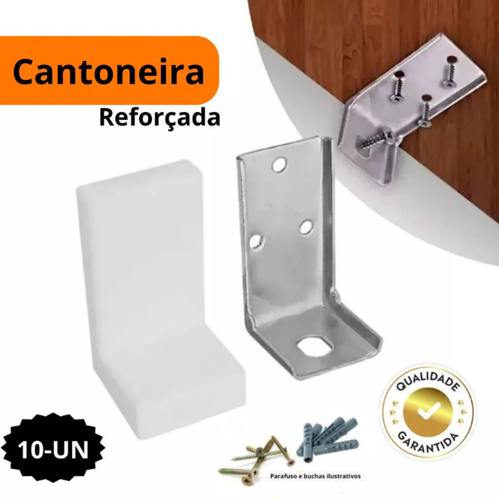 Kit 10 Cantoneira Com Capa Reforçada aéreo Metálica aço para armários e gabinetes suporte peso 45KG