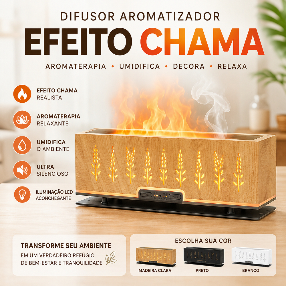 Difusor Aromatizador De Ambientes Eletrico Simula efeito Chamas