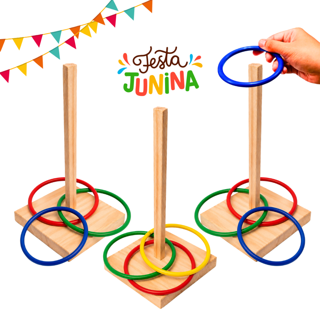 Jogo Lança Argolas Educativo Sensorial Arremesso Coordenação Motora Festa Junina Alvo