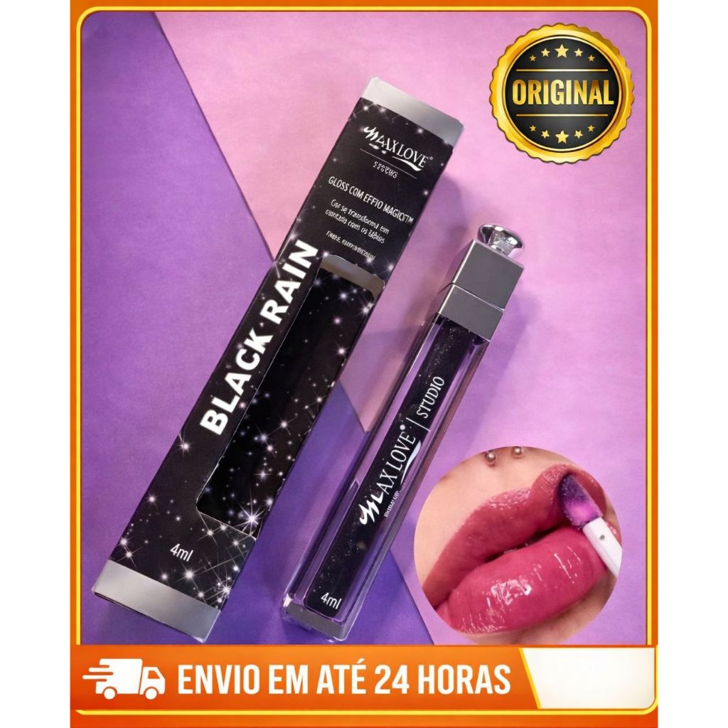 Gloss Labial Black Rain Maxlove Muda de Cor com o pH Brilho Intenso