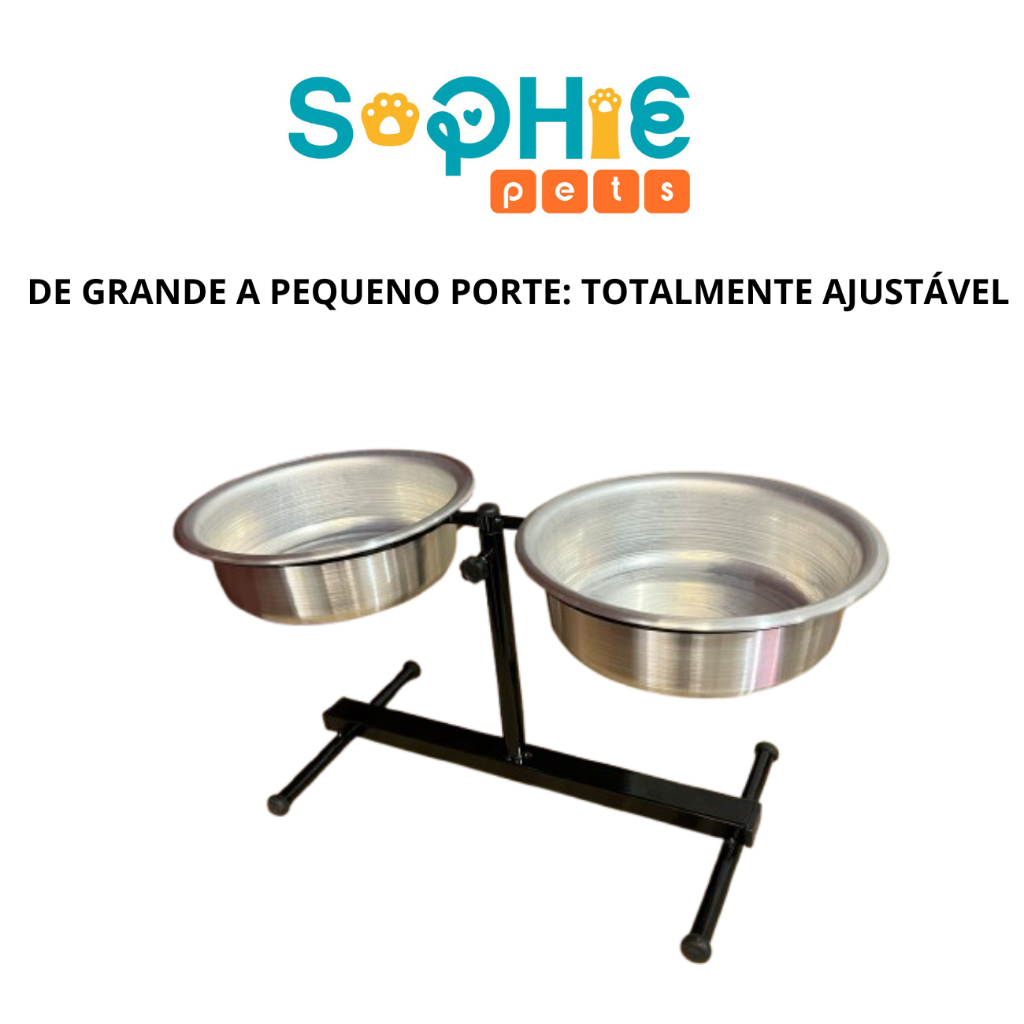 Comedouro Duplo Elevado Alto Ajustável Regulável para Cachorro Gato Filhote Preto