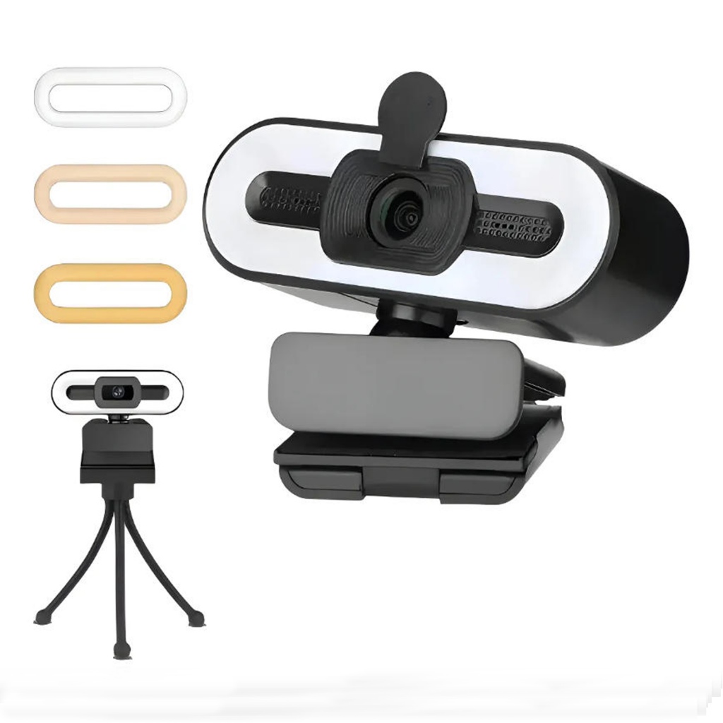 Mini Webcam 4 megapixels 1920×1080P, Full HD Com Microfone, Luz Anelar E tripé,Foco Automático, Adequado Para PC