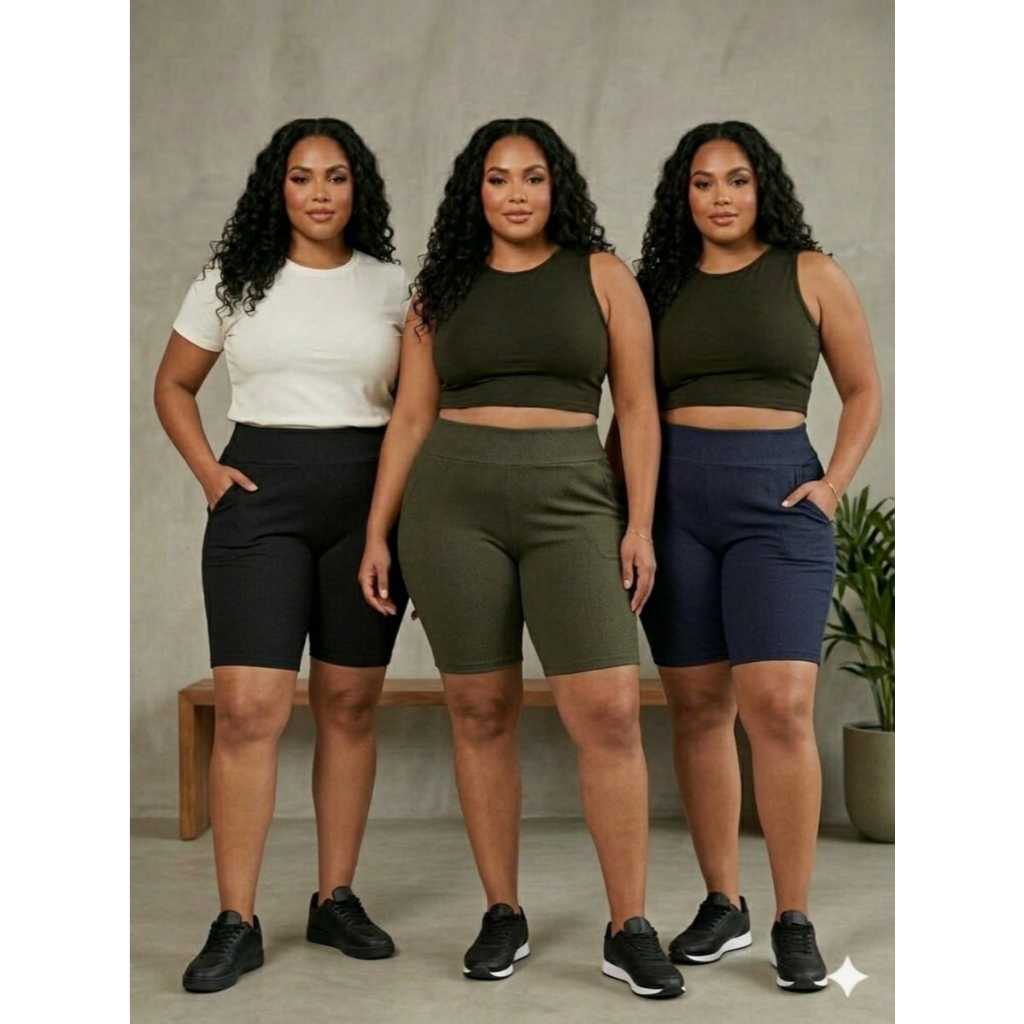 Bermuda Feminina Malha Bolso Cintura Alta Casual Dia a Dia Confortavel Short Longo