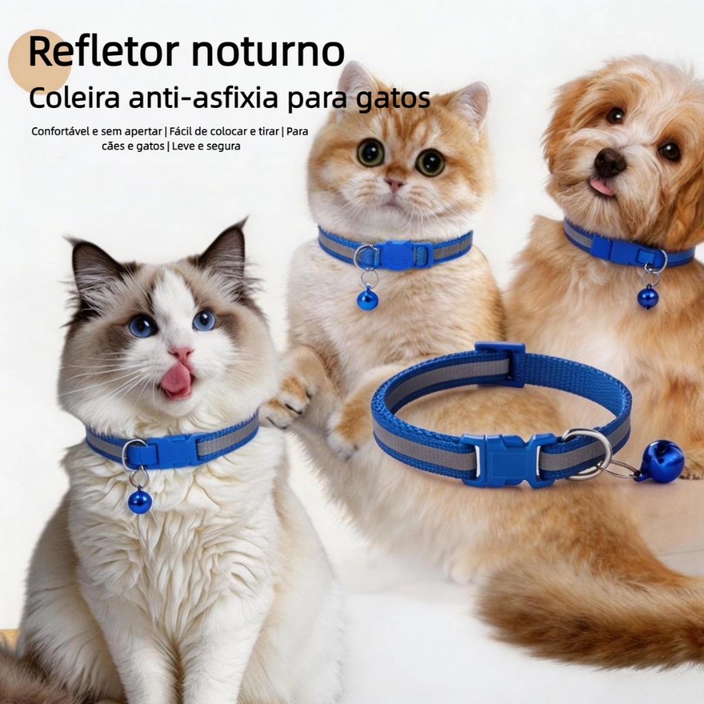 Coleira Refletiva Noturna para Gatos com Sino – Ajustável, Segura e em Oferta