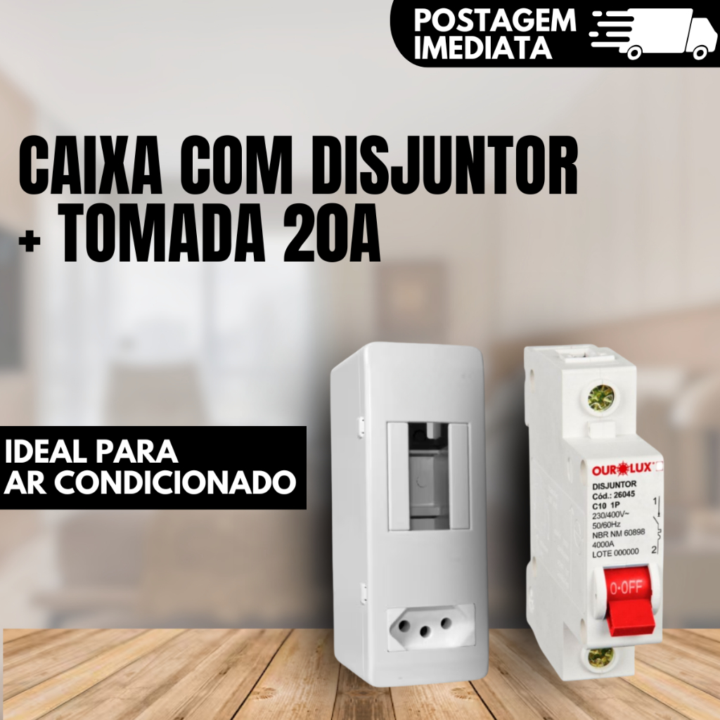 Caixa com disjuntor + Tomada 20A para Ar-condicionado - Proteção e Segurança P/ Eletrônico