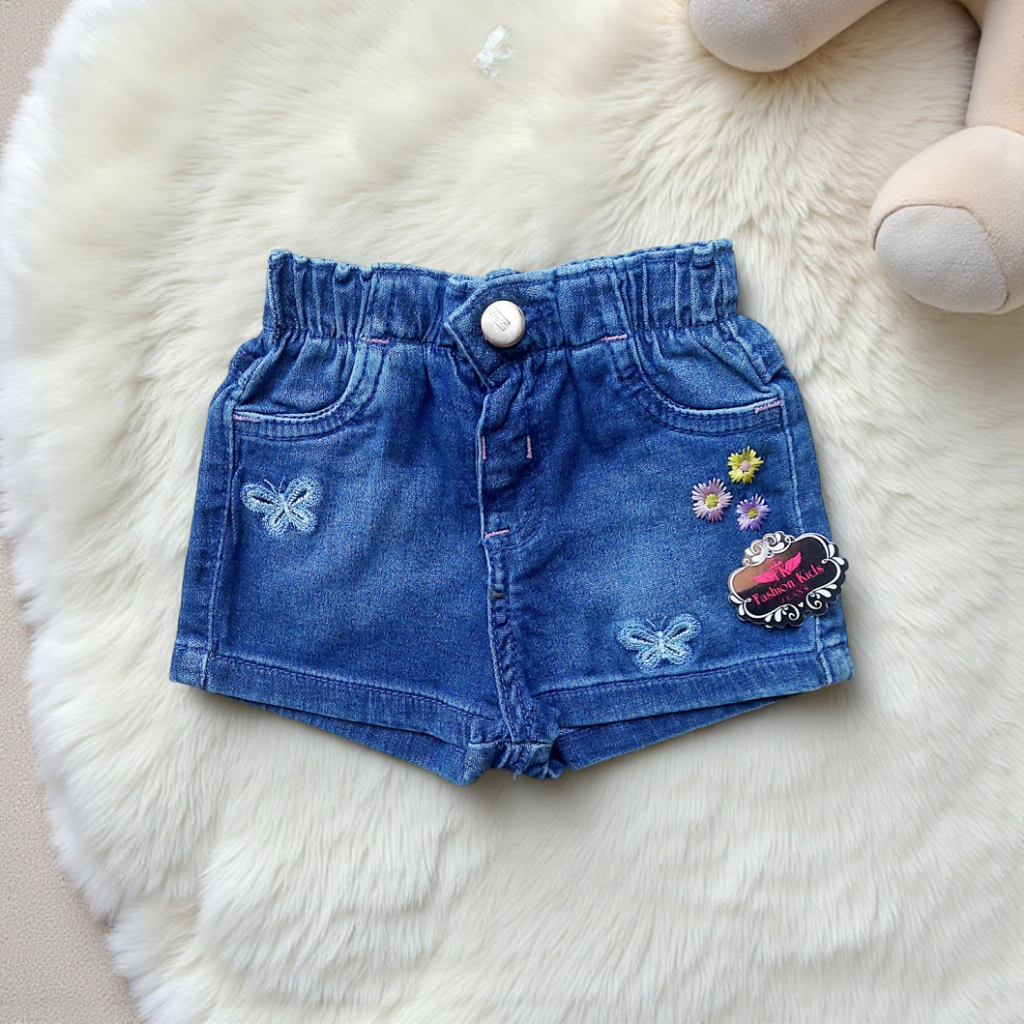 Roupa Infantil Short Shortinho Bermuda Jeans Bordada Bebê Menina