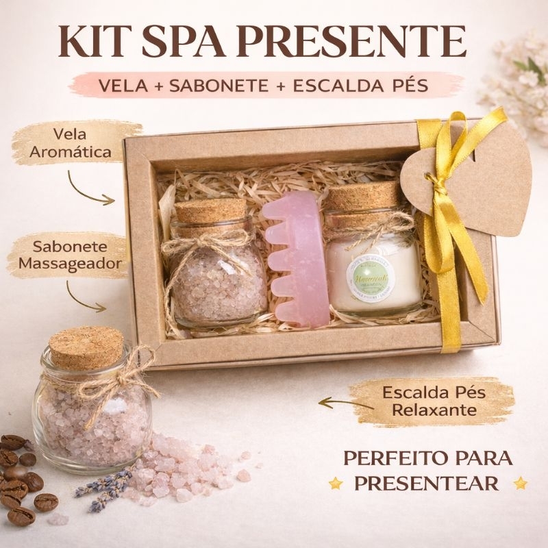 kit Presente Spa Relaxante Vela Aromática+Escalda Pés+Sabonete Café/Lavanda Mimo Dia das Maes