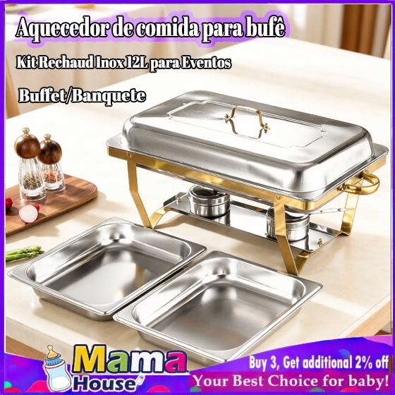 Aquecedor de comida para buffet-Aço inoxidável-Aquecimento a álcool-Pode ser empilhado-Para festas