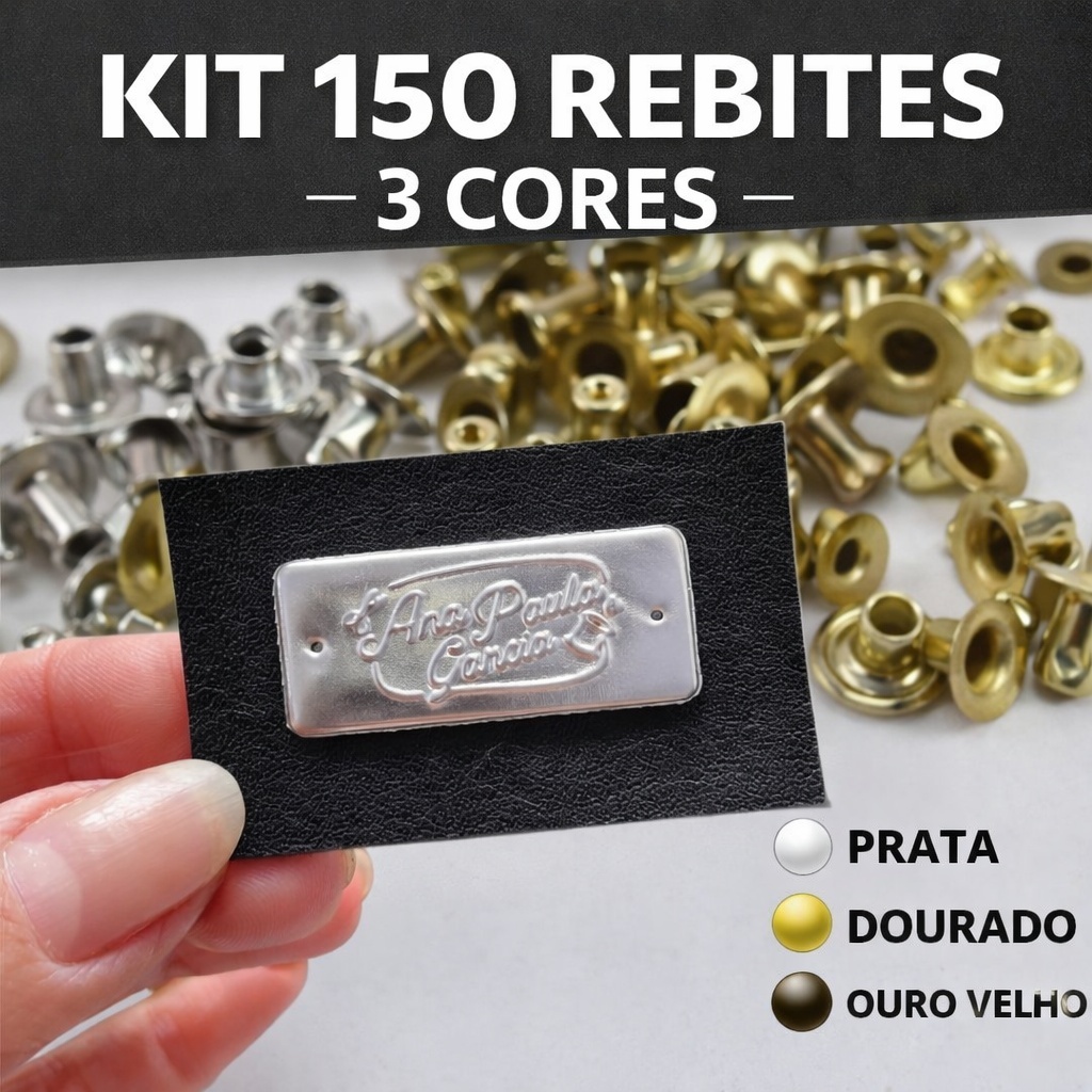 150 Rebites para aplicação de etiqueta tamanho 1/2 - kit com 3 cores 150 unidades
