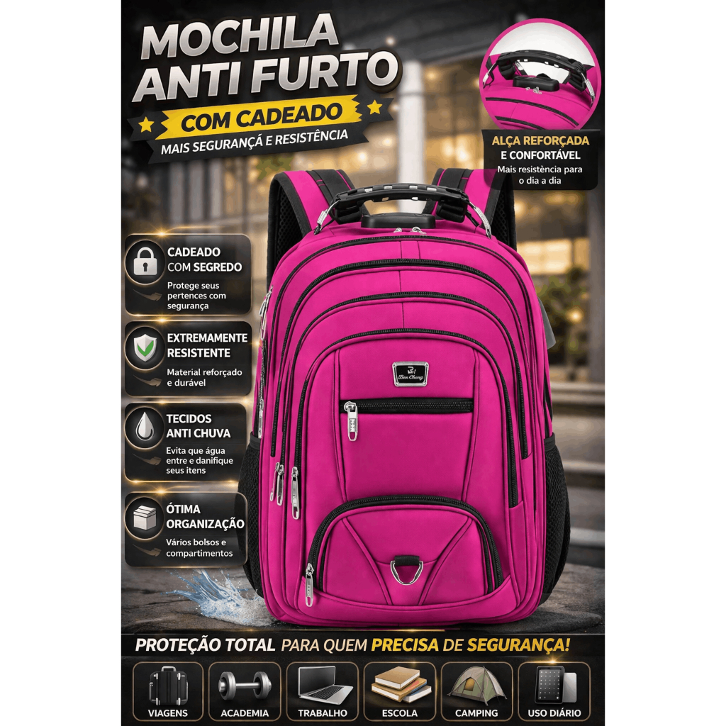【Oferta Relâmpago da Loja】Mochila Masculina-Feminina Impermeável Faculdade Resistente Grande