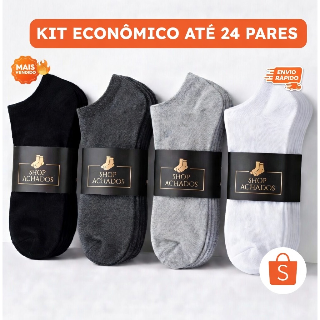 🔥Kit até 24 Pares Meia Cano Médio Masculina unissex Confortável Não Aperta
