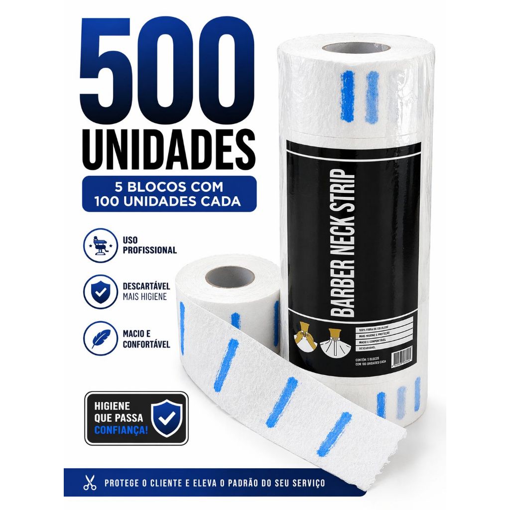Gola Higiênica Barbeiro 5 Rolos 500 Unidades Profissional Pronta Entrega