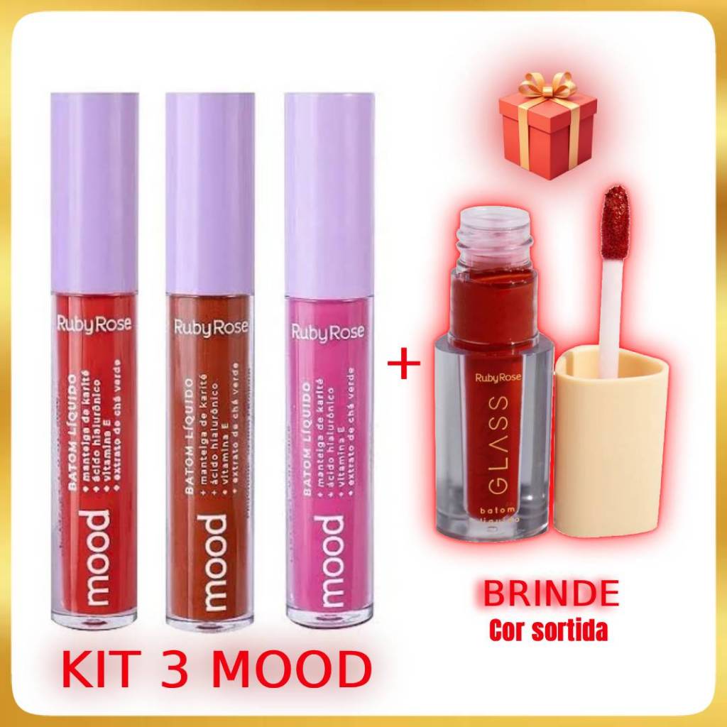 Kit 3 Batom Líquido Ruby Rose Mood Matte Longa Duração Cores Sortidas(podendo repetir) Original 3ml - Venc. 06/2026