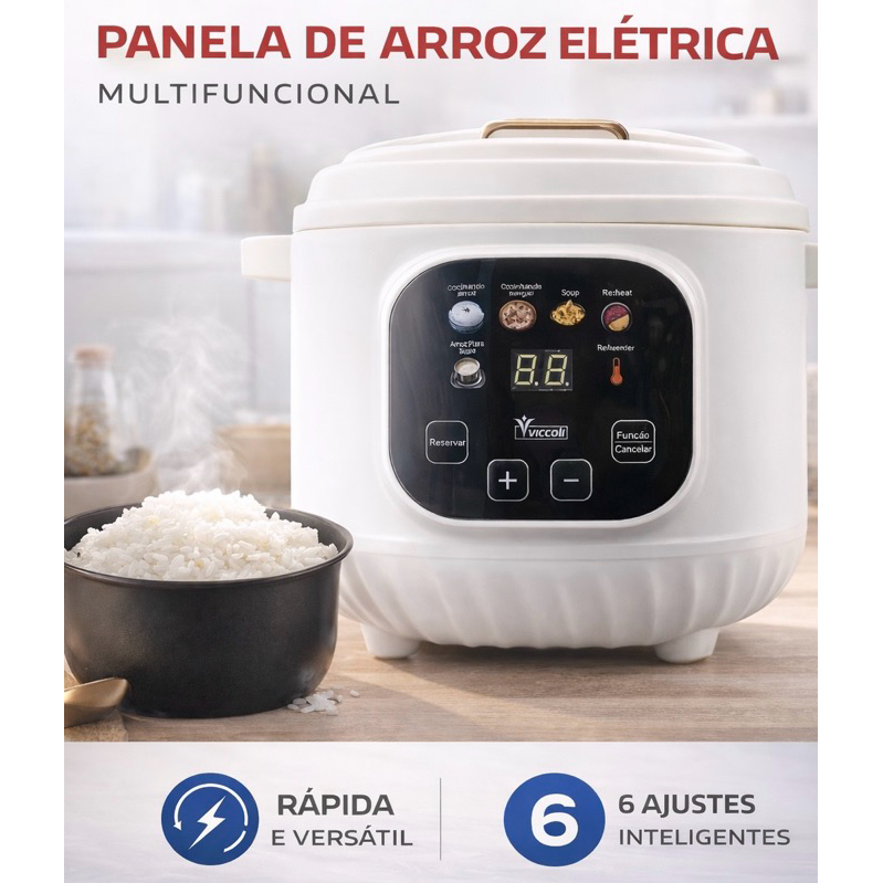 Panela de Arroz Elétrica 450W Multifuncional | 6 Funções, Cozimento Rápido, Prática e Segura