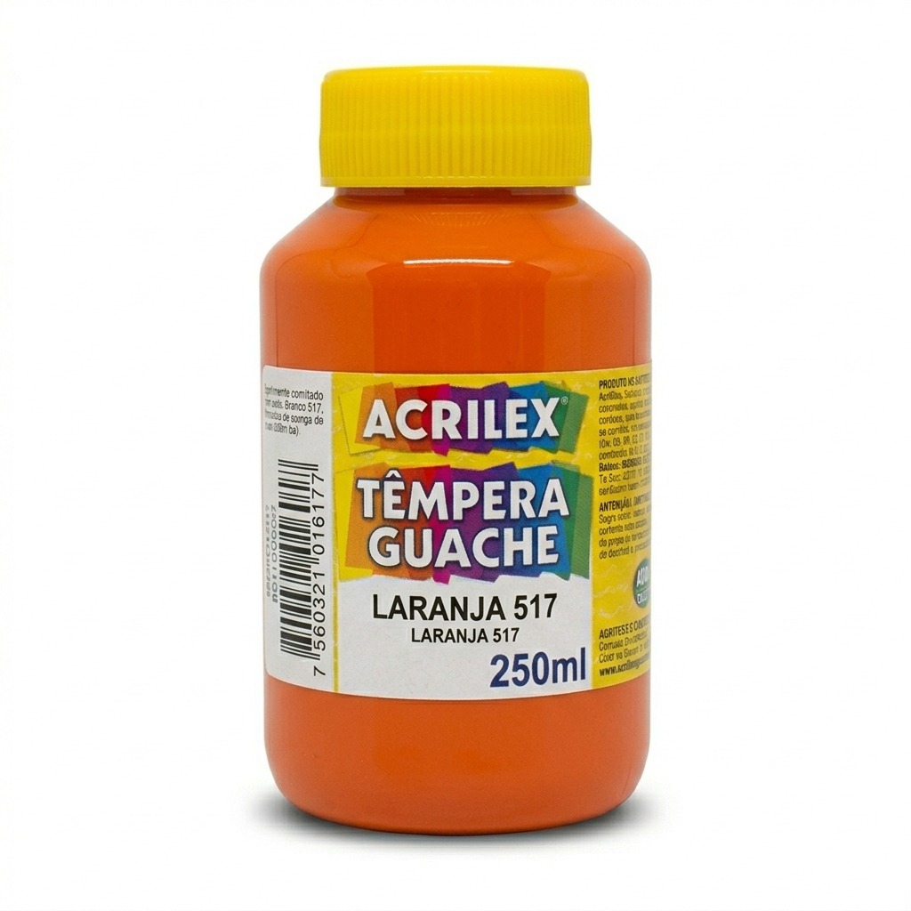 Tinta Guache Laranja 250ml Acrilex Têmpera Guache Escolar Artística Atóxica Solúvel Em Água