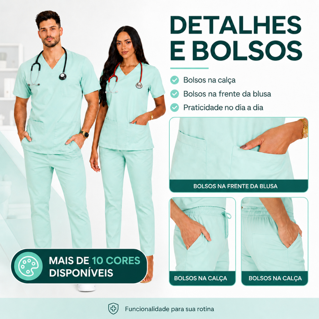 Pijama Cirúrgico Unissex Oxford – Conjunto Scrub Hospitalar Profissional Uniforme Médico Enfermagem Dentista