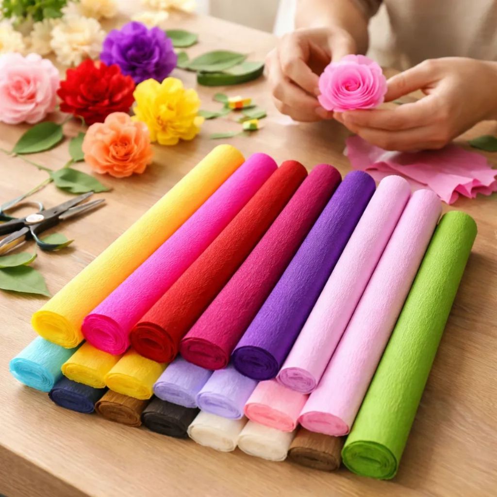 Kit 10 Papel Crepom Pacote Folhas Liso 48cm x 2 Metros Cada