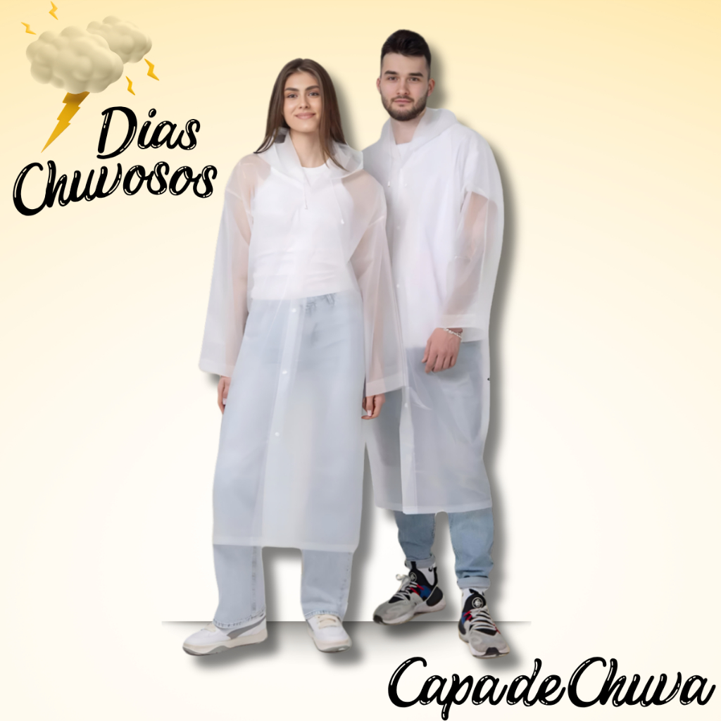 Capa de Chuva Grossa e Longa Capuz Transparente Reforçada Reutilizável Qualidade Premium