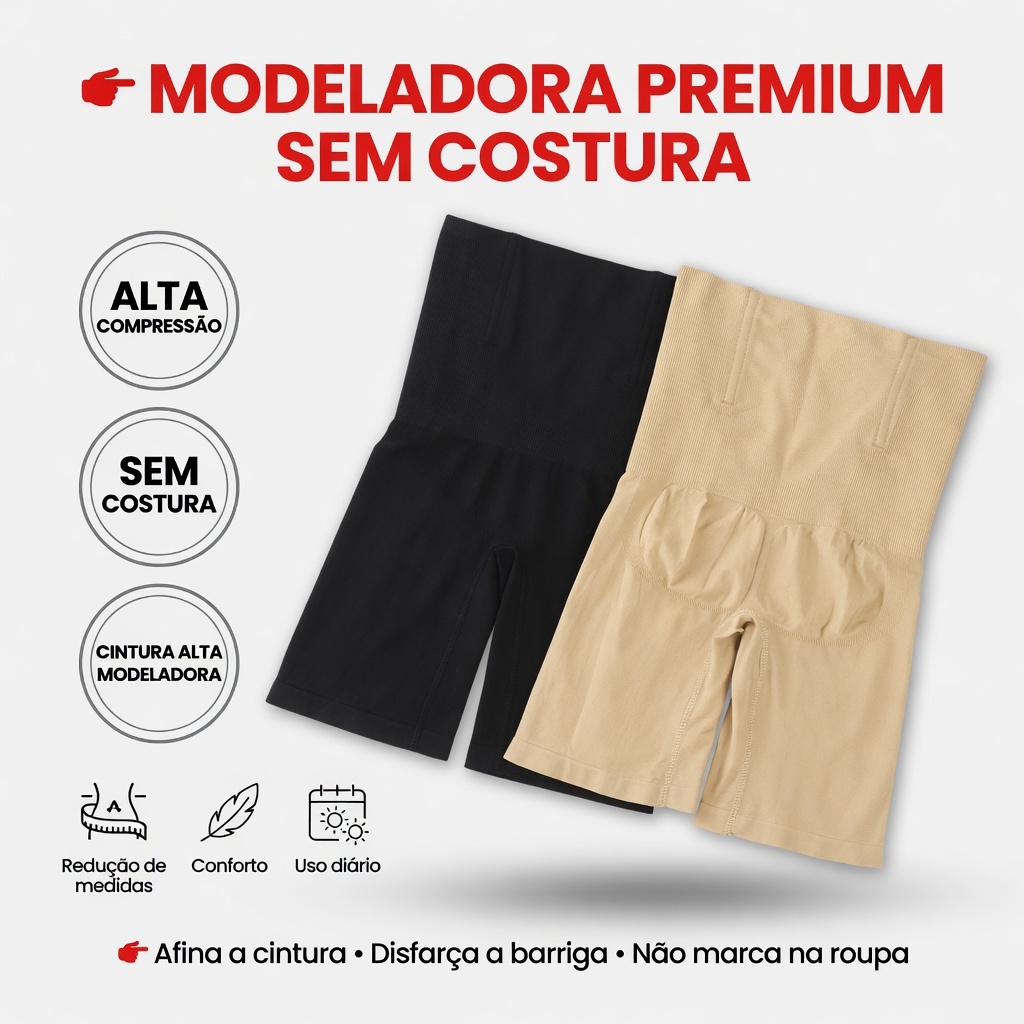 Cinta Modeladora Abdominal Feminina Short Slim Sinta Levanta Bumbum Comprime Barriga Cintura