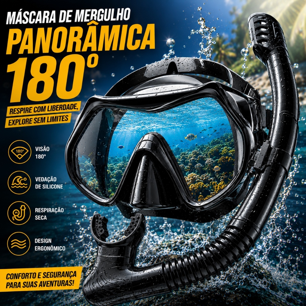 Equipamento de mergulho com snorkel para adultos Conjunto de máscara com snorkel seco Óculos de natação