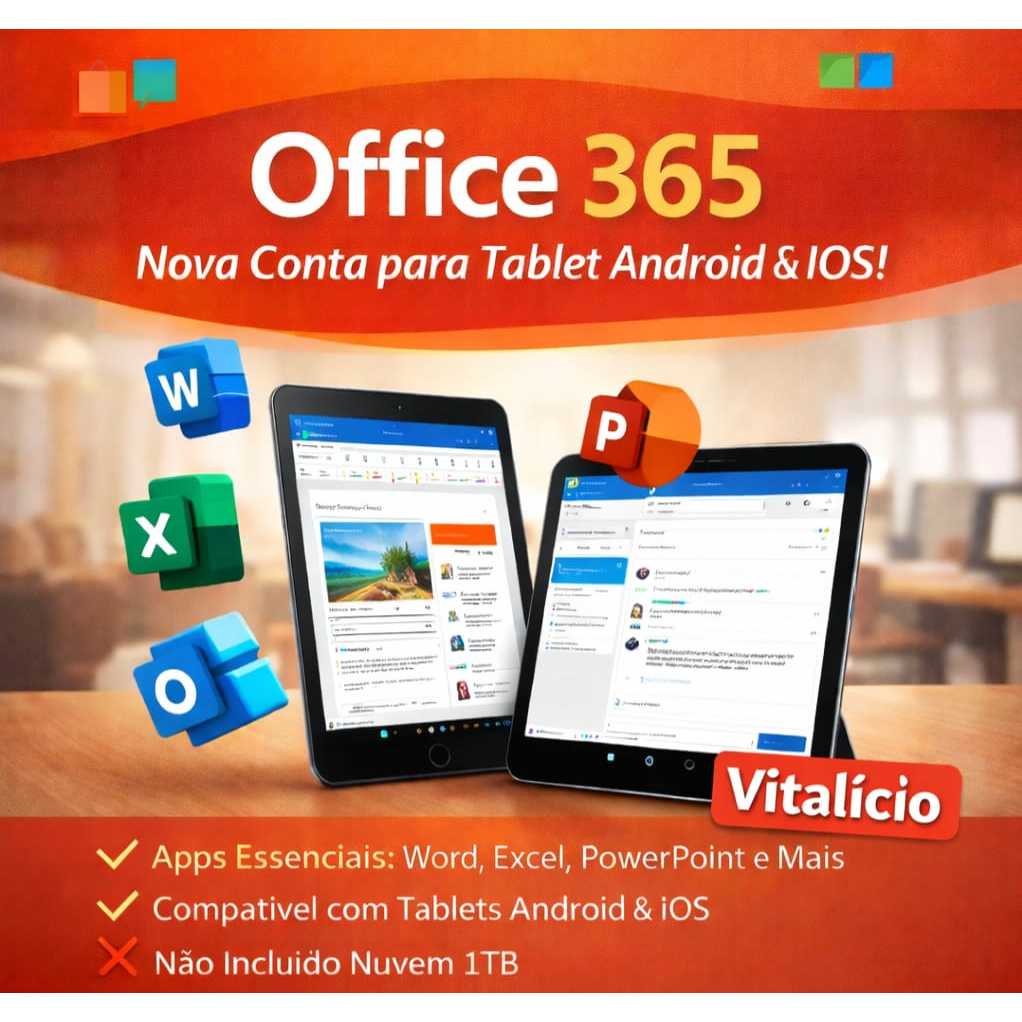 Office 365 Para Tablet Android e iOS | Nova Conta | Word Excel PowerPoint | Envio Rápido