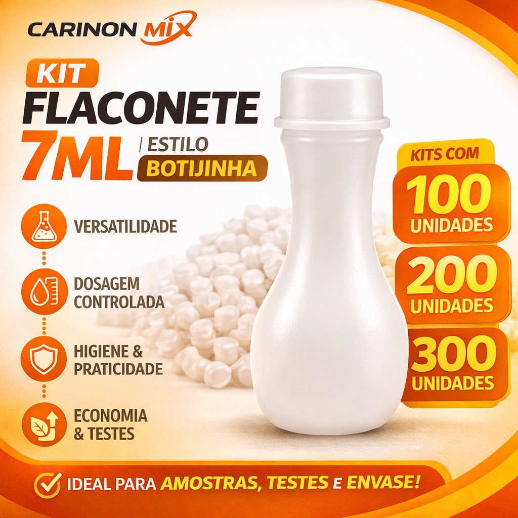 Kit 100, 200 ou 300 Un de Flaconete Botijinha Pacote Para Óleo De Unção 7ml