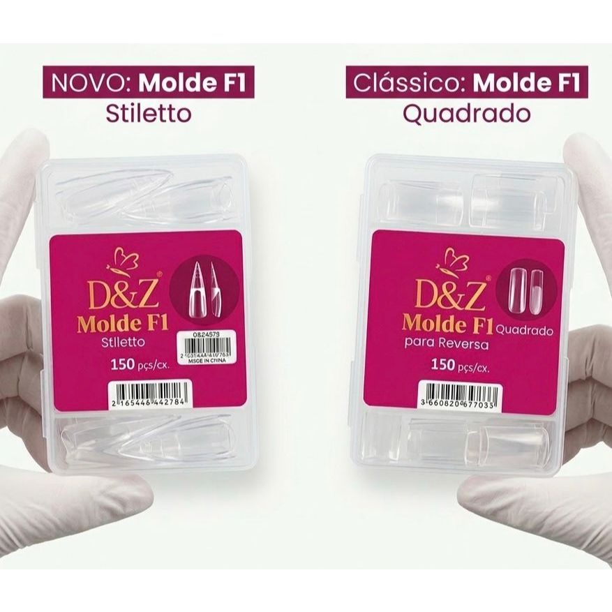 Kit 150 Moldes F1 D&Z Stiletto Natural Reversa Unha Gel Poligel