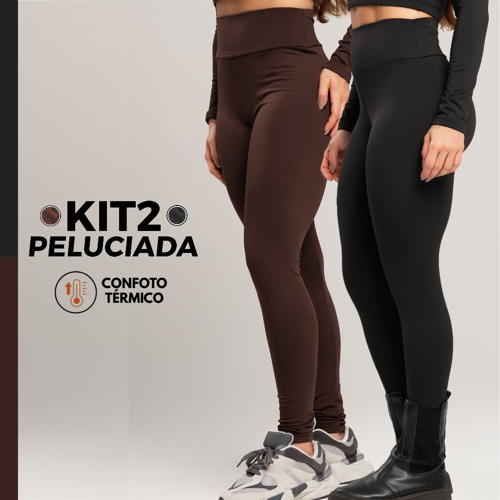 Kit 2 Calças Legging Peluciadas – Flaneladas Cós Alto Modelador Confortáveis Outono Inverno