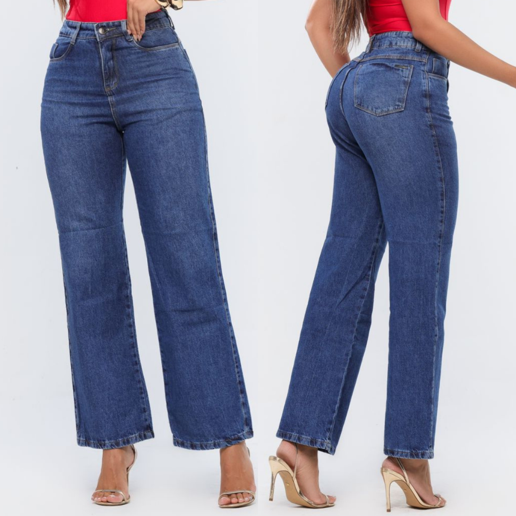 Calça Jeans Wide Leg Pantalona Feminina 100% Algodão Cintura Alta Premium