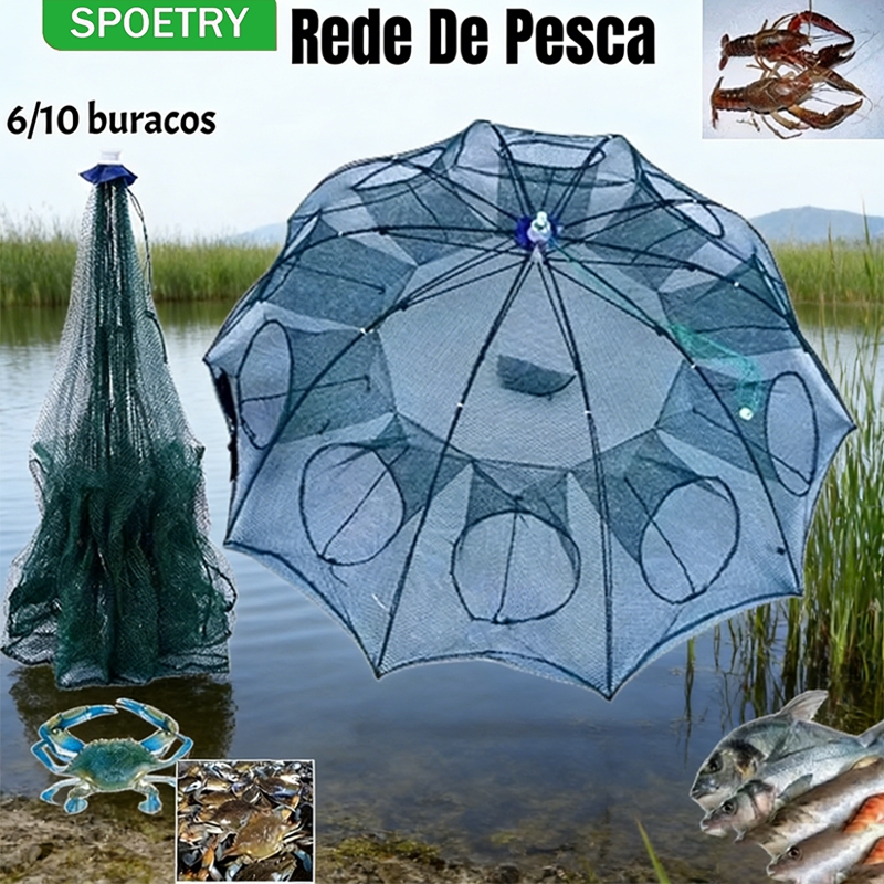 Rede De Pesca Gaiola De Camarão Dobrável Nylon Automático Guarda-chuva Forma Armadilha Para Peixes Rede Dobrável