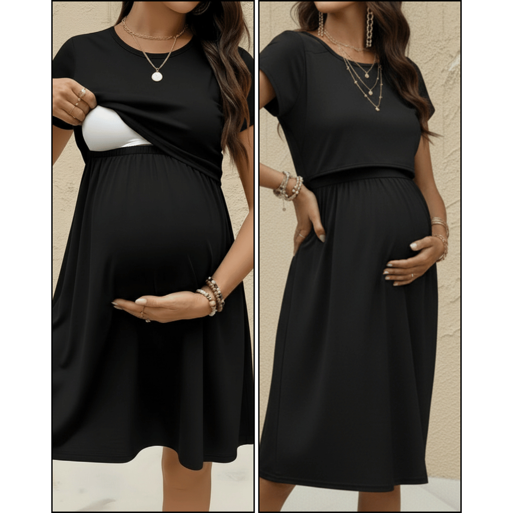 Vestido Amamentaçao Gestante Midi Casual Maternidade Elegante Simples Dia a Dia Basico M ao G1