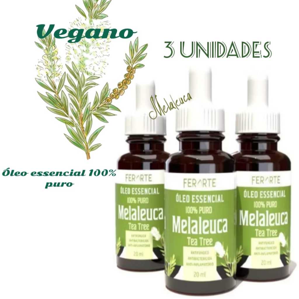kit com 3 Óleos essenciais de Melaleuca 20 ml eficácia contra fungos nas unhas, micose, cuidados intimos