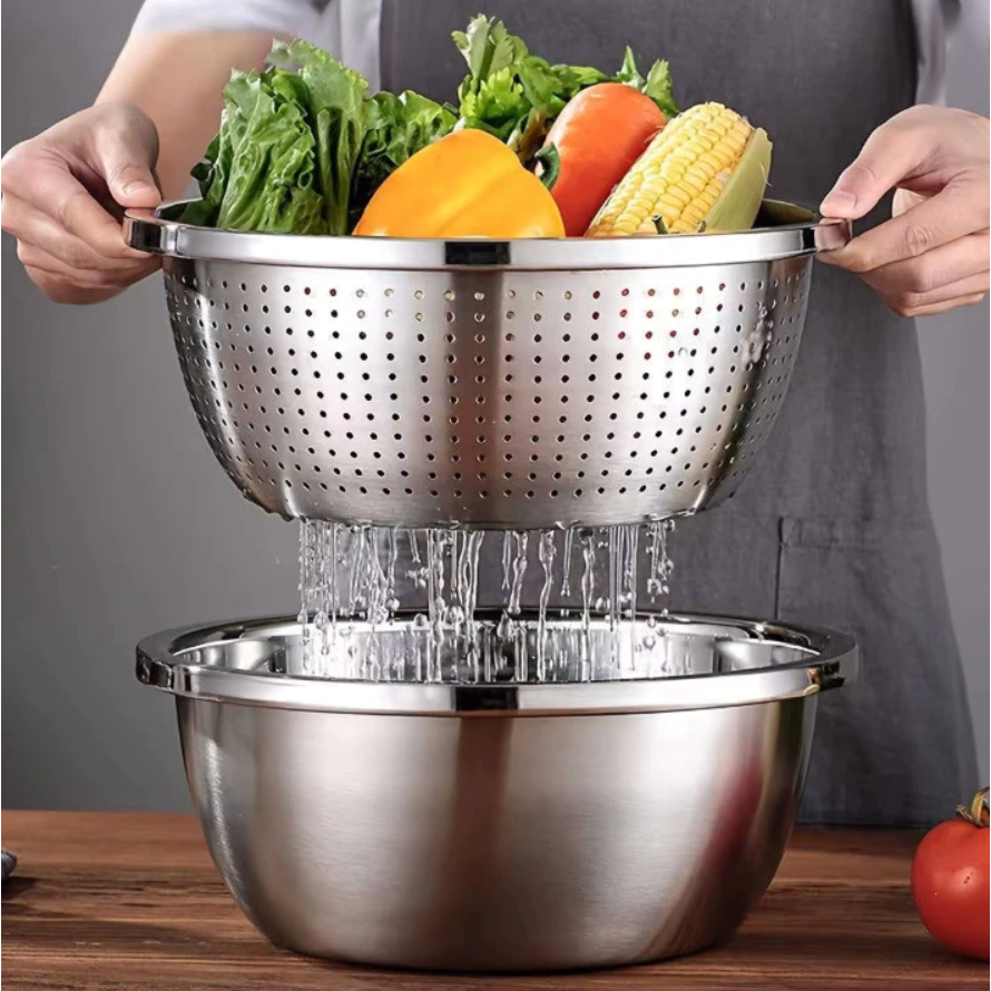 Escorredor De Arroz Inox 27cm Legumes Frutas Multiuso Cozinha Coador Peneira Drenagem Inoxidável