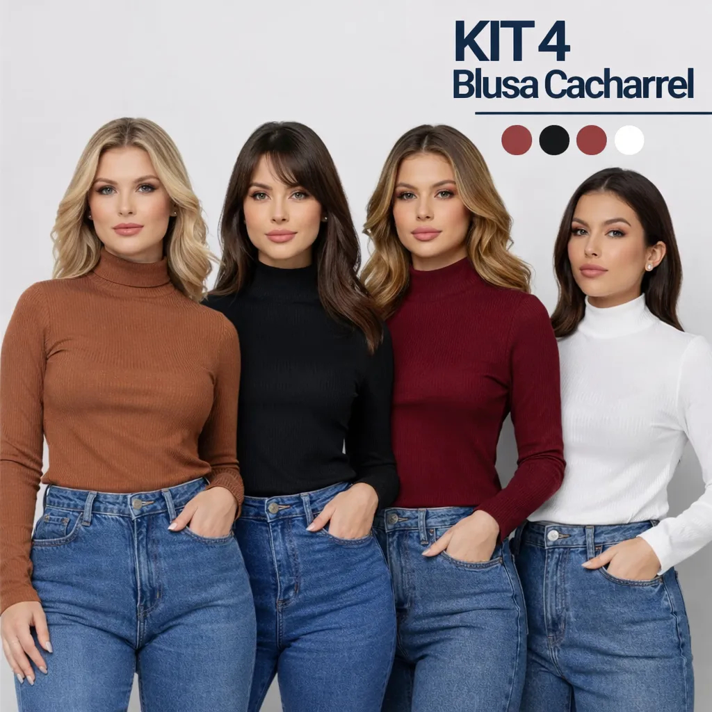 Kit Com 4, 3 ou 1un. Blusas Feminina De Frio Manga Longa Gola Alta