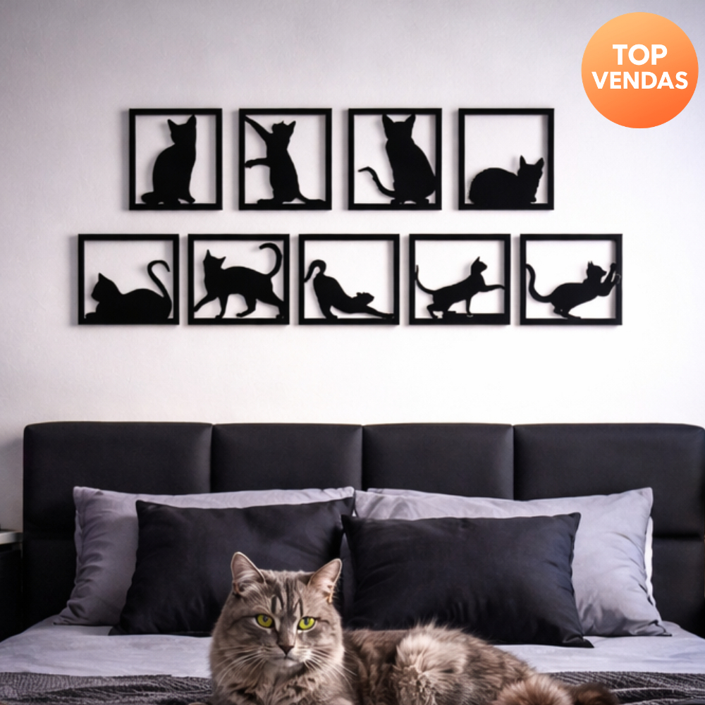 Kit 9 Quadros De parede Decorativo Gatinhos Fofos de Cabeceira mdf 3m