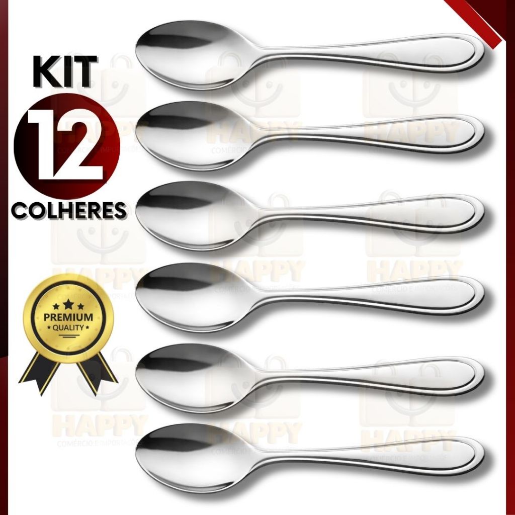 Kit 12 Colher de Sobremesa Aço Inox 13,5cm Forte e Durável Perfeita para Cozinha Dia a Dia